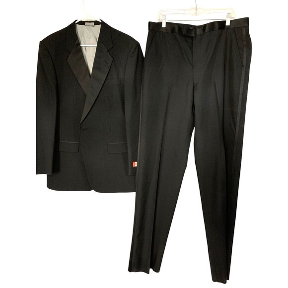 Bellagio Mens Black Tuxedo Suit 2-Piece 44L / 39W Wool Blend Wedding Prom 8077 - Picture 7 of 14